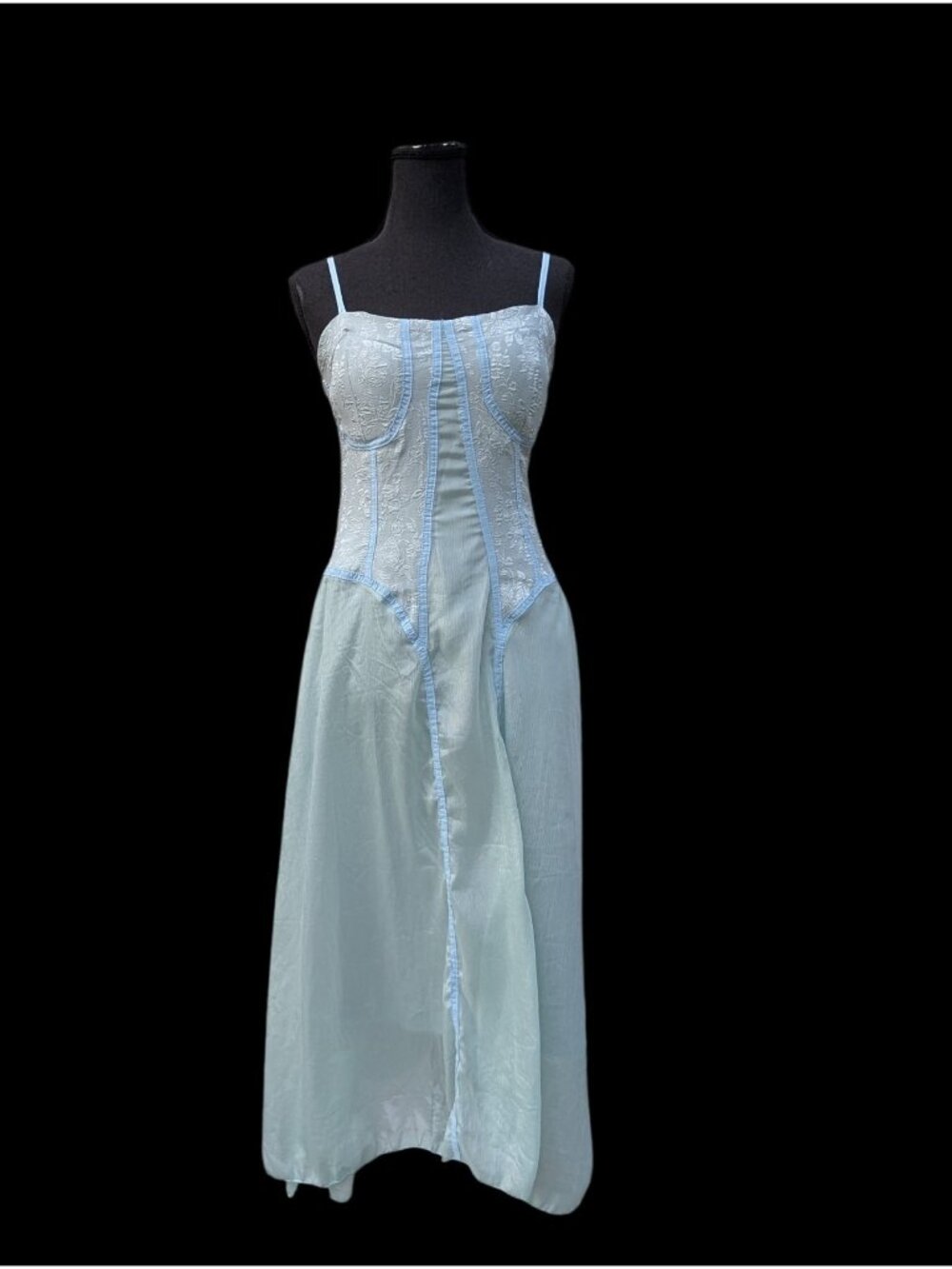 Teal Mint Blue Bodice Chiffon Midi Dress Coquette Romantic Fairycore Balletcore